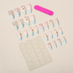 Press-On Nail Set Floral Jelly Finish Ready Adhesive