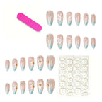 Press-On Nail Set Floral Jelly Finish Ready Adhesive