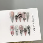 Press-On Nail Set Floral Jewel Accents