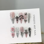 Press-On Nail Set Floral Jewel Accents