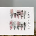Press-On Nail Set Floral Jewel Accents