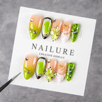 Press-On Nail Set Floral & Jewel Accents Reusable
