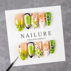 Press-On Nail Set Floral & Jewel Accents Reusable