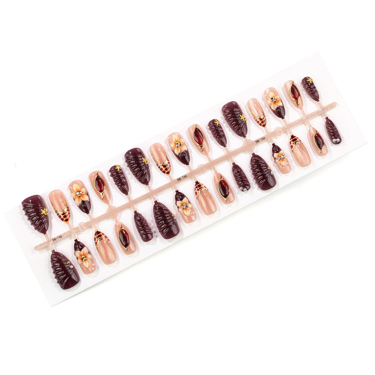 Press-On Nail Set Floral Jewel Embossed Peel And Stick