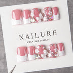Press-On Nail Set Floral Jewel Glossy Multiple Sizes