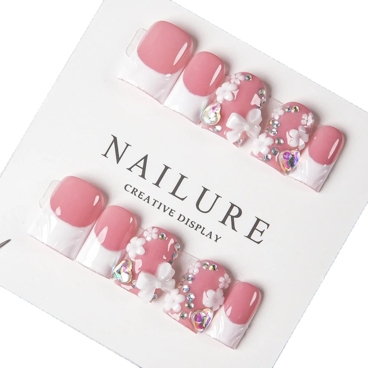 Press-On Nail Set Floral Jewel Glossy Multiple Sizes