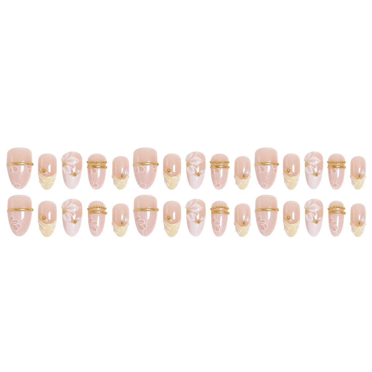 Press-On Nail Set Floral & Jeweled Self-Adhesive