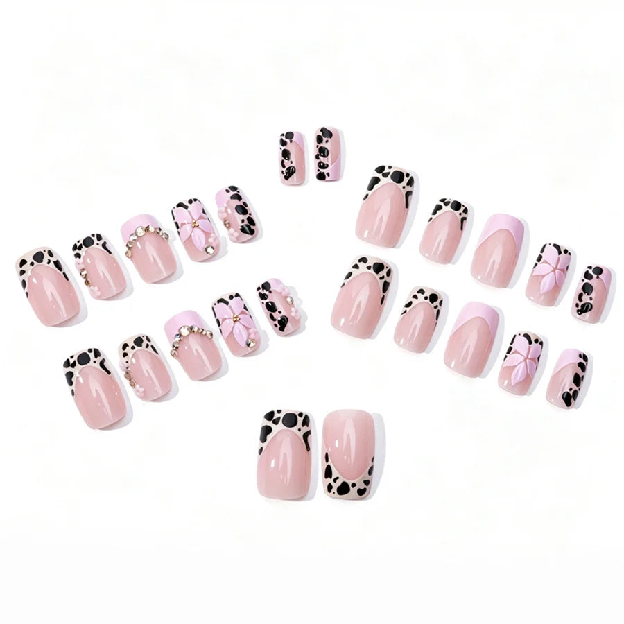 Press-On Nail Set Floral & Lace 24-Piece With Adhesive