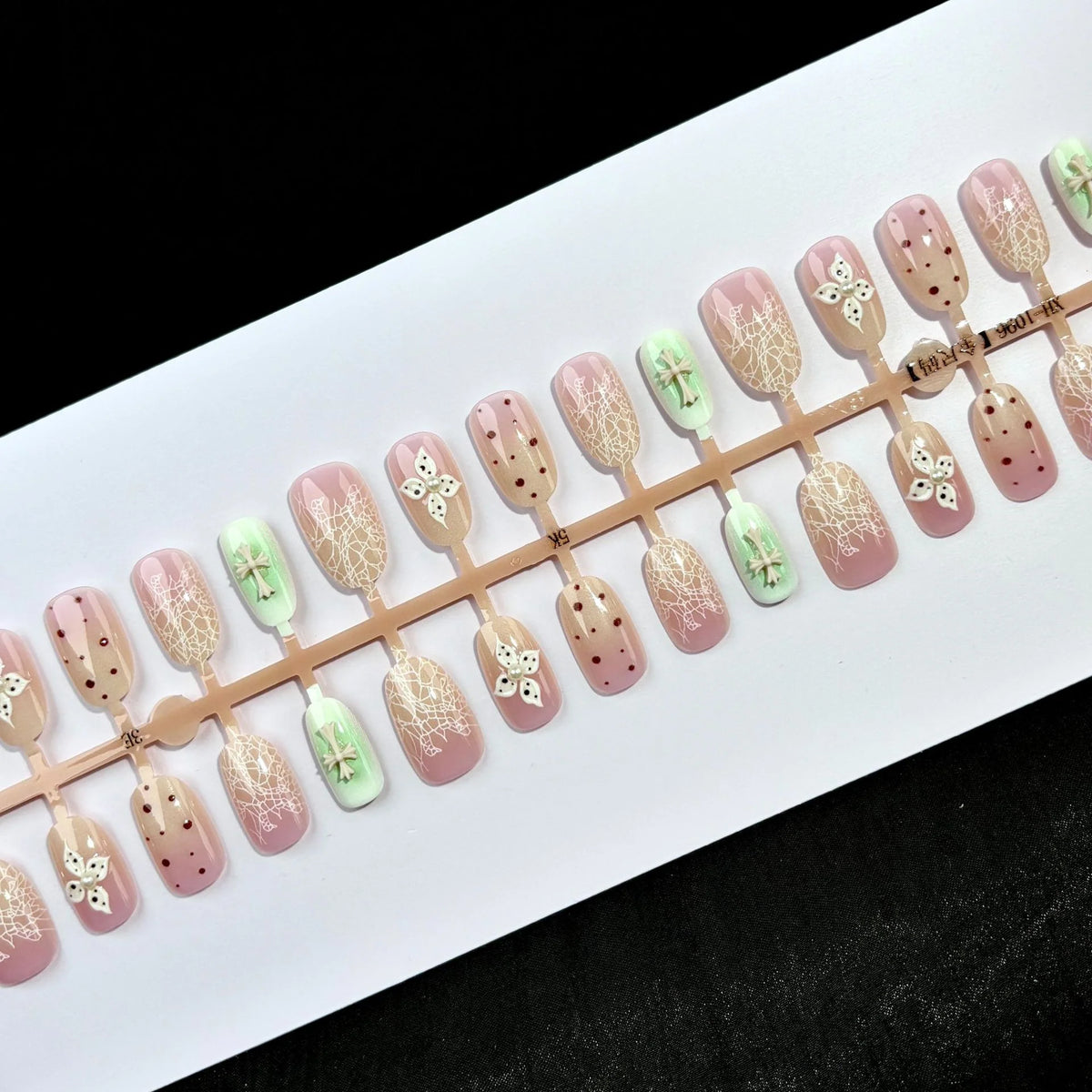 Press-On Nail Set Floral Lace Glue-Free Multiple Sizes