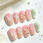 Press-On Nail Set Floral Lace Glue-Free Multiple Sizes