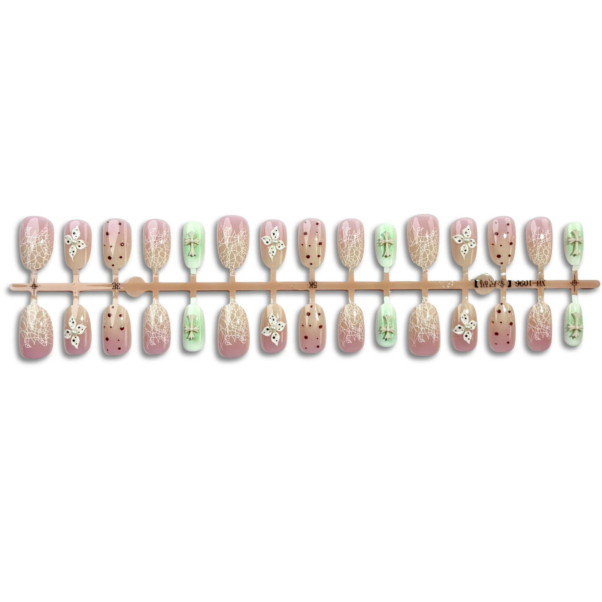 Press-On Nail Set Floral Lace Glue-Free Multiple Sizes