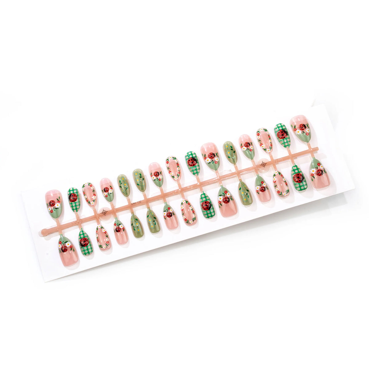 Press-On Nail Set Floral & Ladybug Acrylic Multiple Sizes