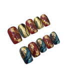 Press-On Nail Set Floral Leaf Gold Accents Glue-Free 24-Piece