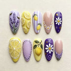 Press-On Nail Set Floral & Lemon Easy Stick-On