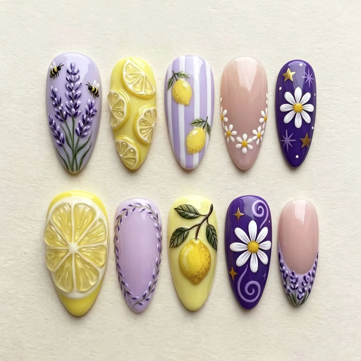 Press-On Nail Set Floral & Lemon Easy Stick-On