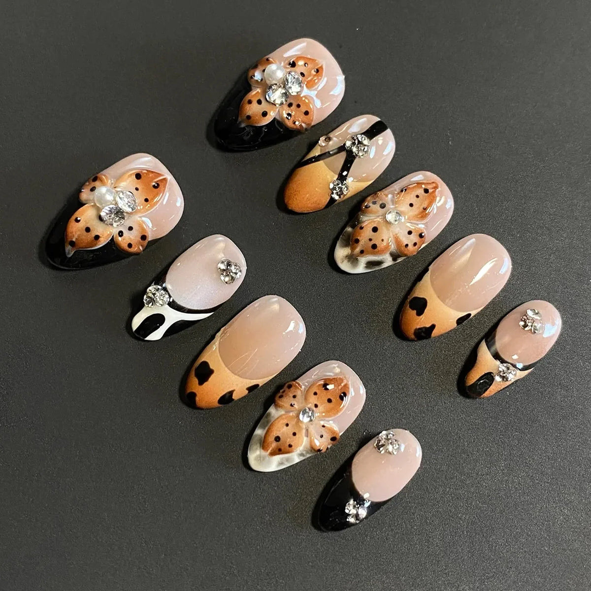 Press-On Nail Set Floral & Leopard Adhesive-Backed