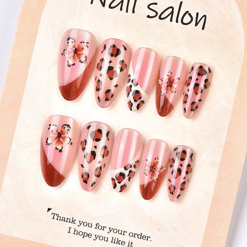 Press-On Nail Set Floral & Leopard Designs