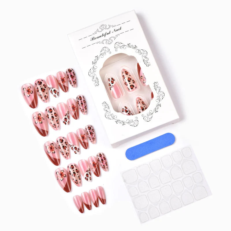 Press-On Nail Set Floral & Leopard Designs