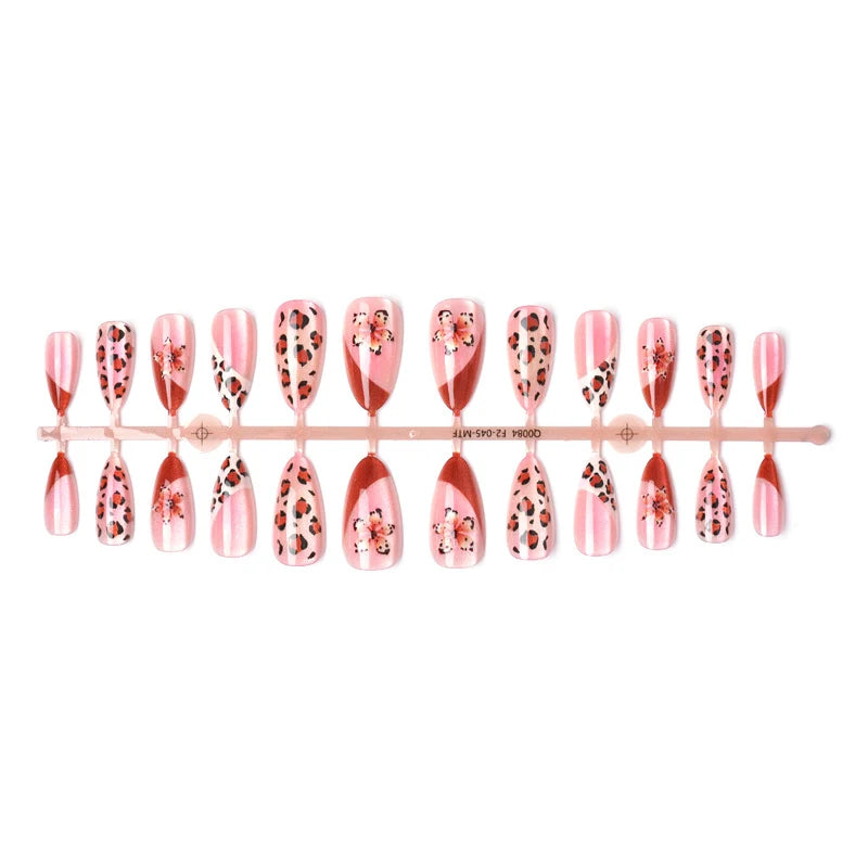 Press-On Nail Set Floral & Leopard Designs