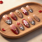 Press-On Nail Set Floral & Leopard Patterns Strong Adhesive