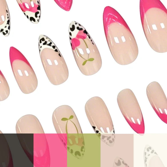 Press-On Nail Set Floral & Leopard Print 24-Piece