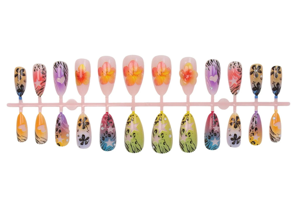 Press-On Nail Set Floral & Leopard Sparkling Accents Comfortable Fit