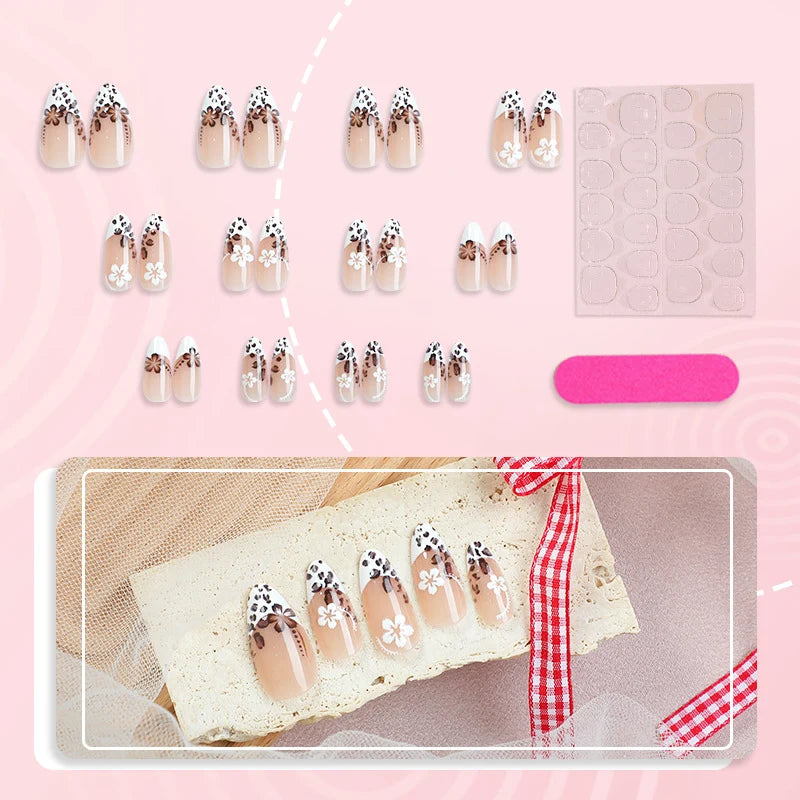 Press-On Nail Set Floral & Leopard Tool-Free Application