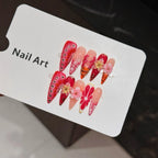 Press-On Nail Set Floral Long Almond Reusable