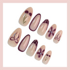 Press-On Nail Set Floral Marble With Glue