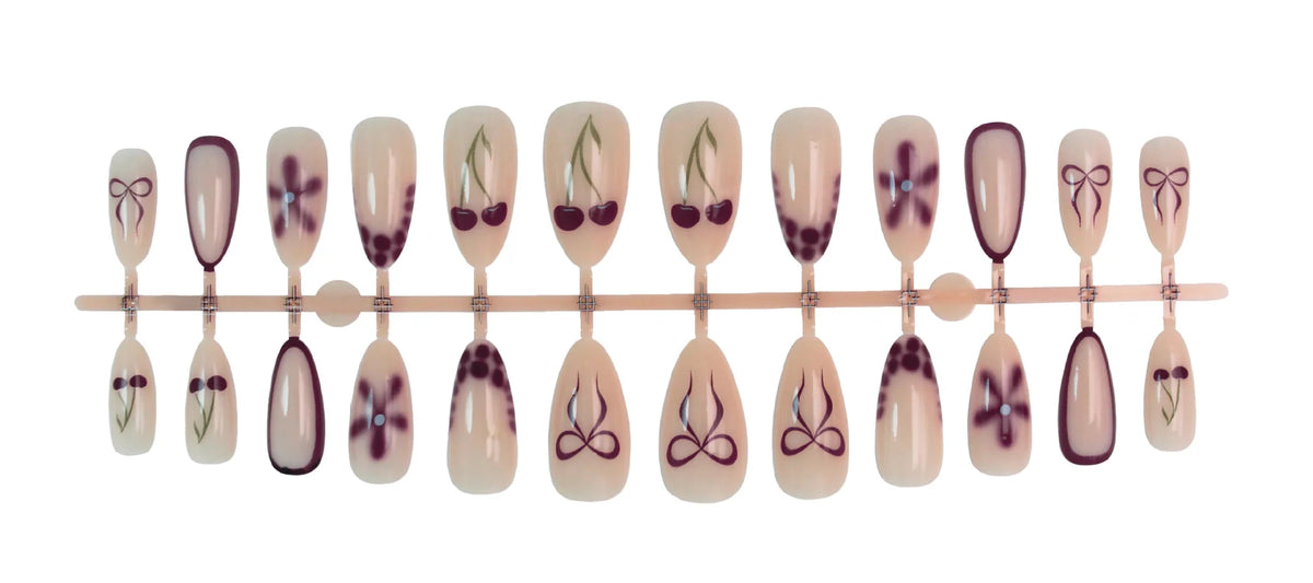 Press-On Nail Set Floral Marble With Glue
