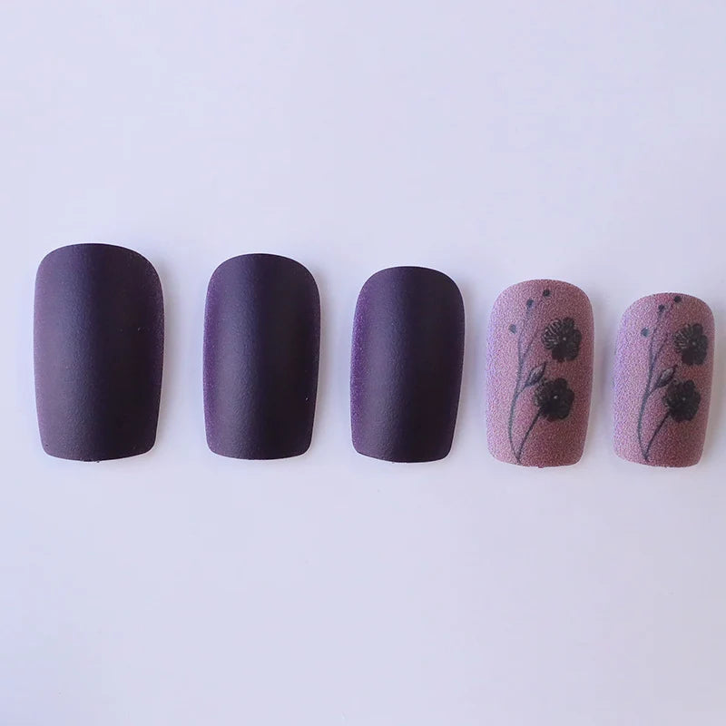 Press-On Nail Set Floral Matte Easy Apply