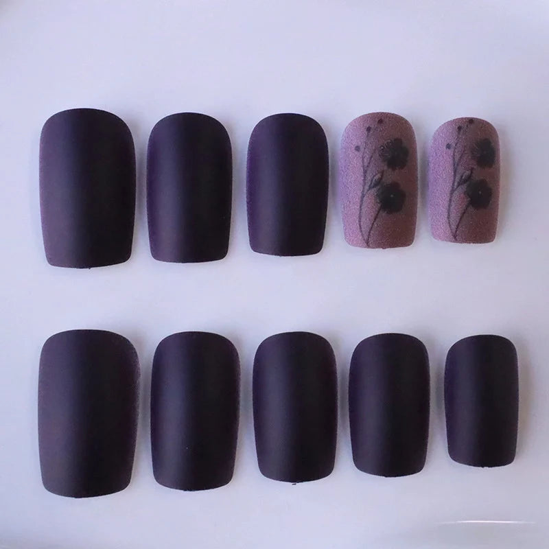 Press-On Nail Set Floral Matte Easy Apply