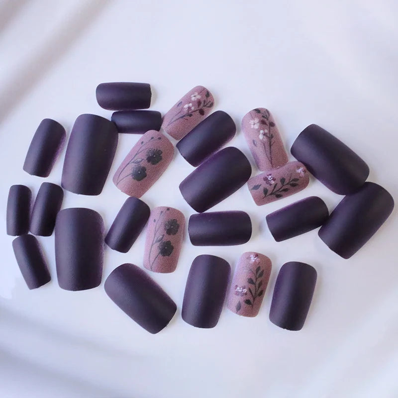 Press-On Nail Set Floral Matte Easy Apply