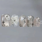 Press-On Nail Set Floral Metallic Accents Adhesive Backing