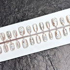 Press-On Nail Set Floral Metallic Accents Adhesive Backing