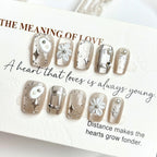 Press-On Nail Set Floral Metallic Accents Adhesive Backing