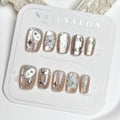 Press-On Nail Set Floral Metallic Accents Adhesive Backing