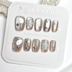 Press-On Nail Set Floral Metallic Accents Adhesive Backing