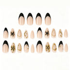 Press-On Nail Set Floral Metallic Accents & Faux Pearls