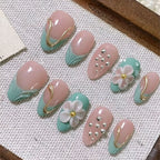 Press-On Nail Set Floral & Metallic Accents Non-Toxic