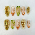 Press-On Nail Set Floral & Metallic Adhesive-Backed