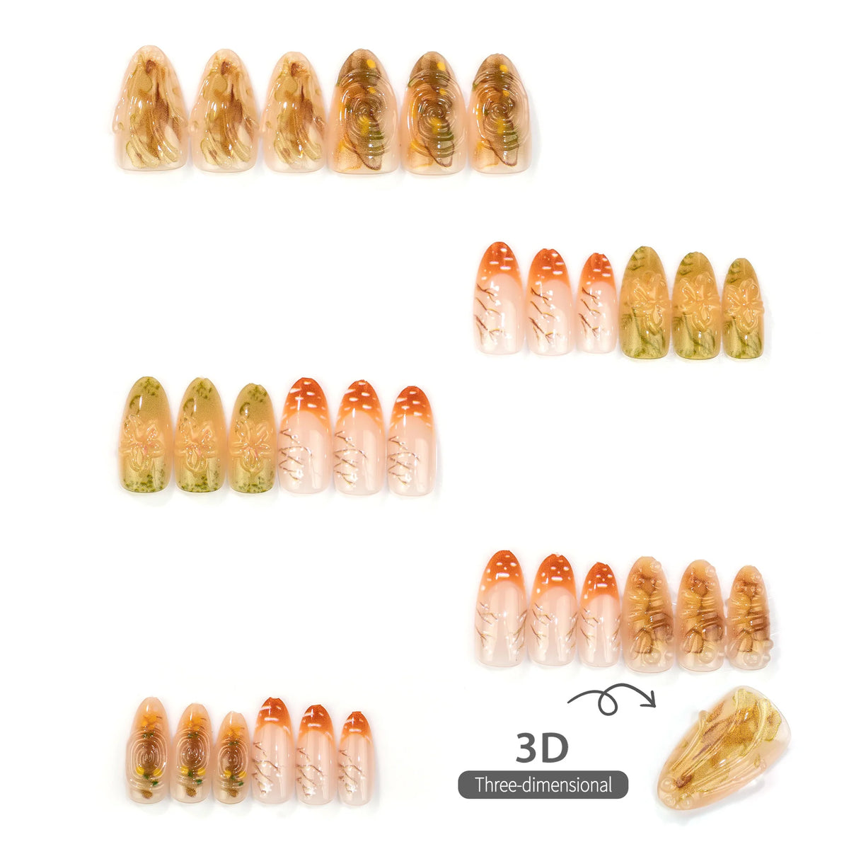 Press-On Nail Set Floral & Metallic Adhesive-Backed