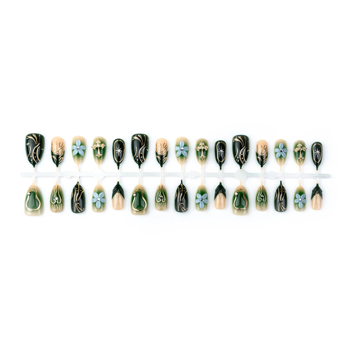 Press-On Nail Set Floral & Metallic Adhesive Backing