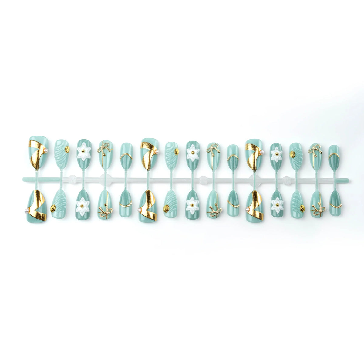 Press-On Nail Set Floral & Metallic Custom Fit Reusable