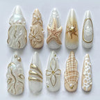 Press-On Nail Set Floral & Metallic Designs Strong Adhesive