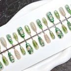 Press-On Nail Set Floral Metallic Green Peel-And-Stick