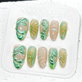 Press-On Nail Set Floral Metallic Green Peel-And-Stick