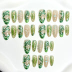 Press-On Nail Set Floral Metallic Green Peel-And-Stick