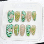 Press-On Nail Set Floral Metallic Green Peel-And-Stick