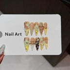 Press-On Nail Set Floral & Metallic Long Almond